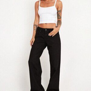 Motel Rocks Roomy Wide Leg Low Rise Jeans In Vintage Blue Wash